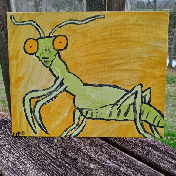 Original Folk Art Painting Praying Mantis - Picture 4 of 5